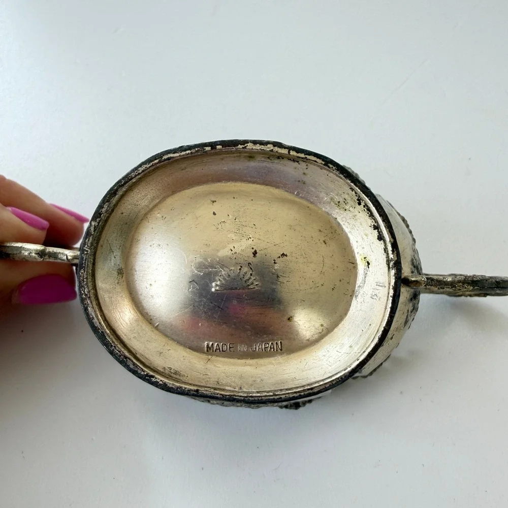 Vintage Silver Plated Creamer and Sugar Bowl Set Grape Motif Made in Japan